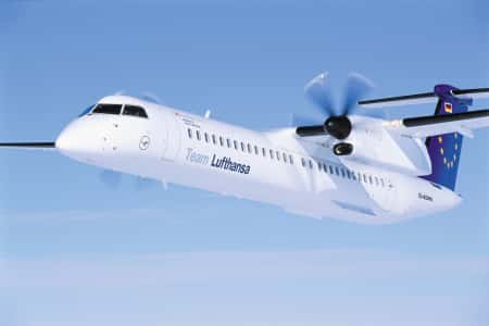 Dash 8-Q400 blanc en vol